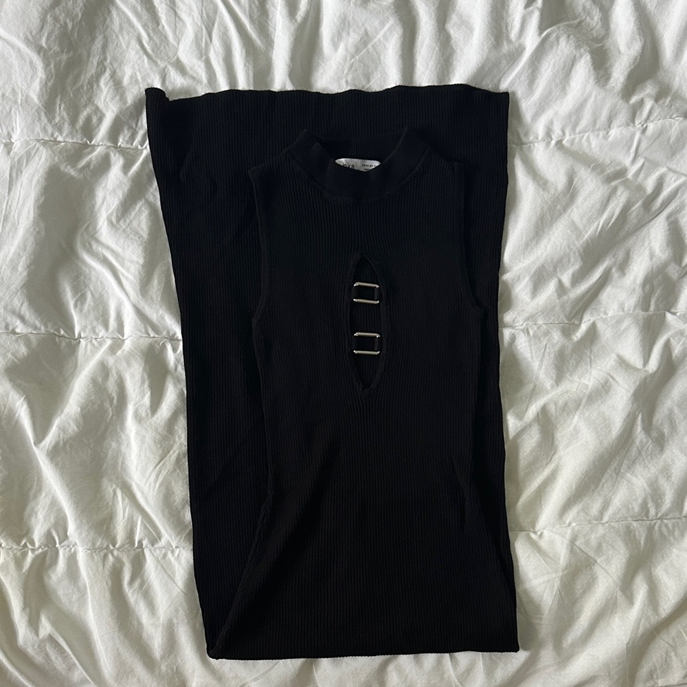 Bershka Ring Detail Cut Out Knit Midi Dress In Black